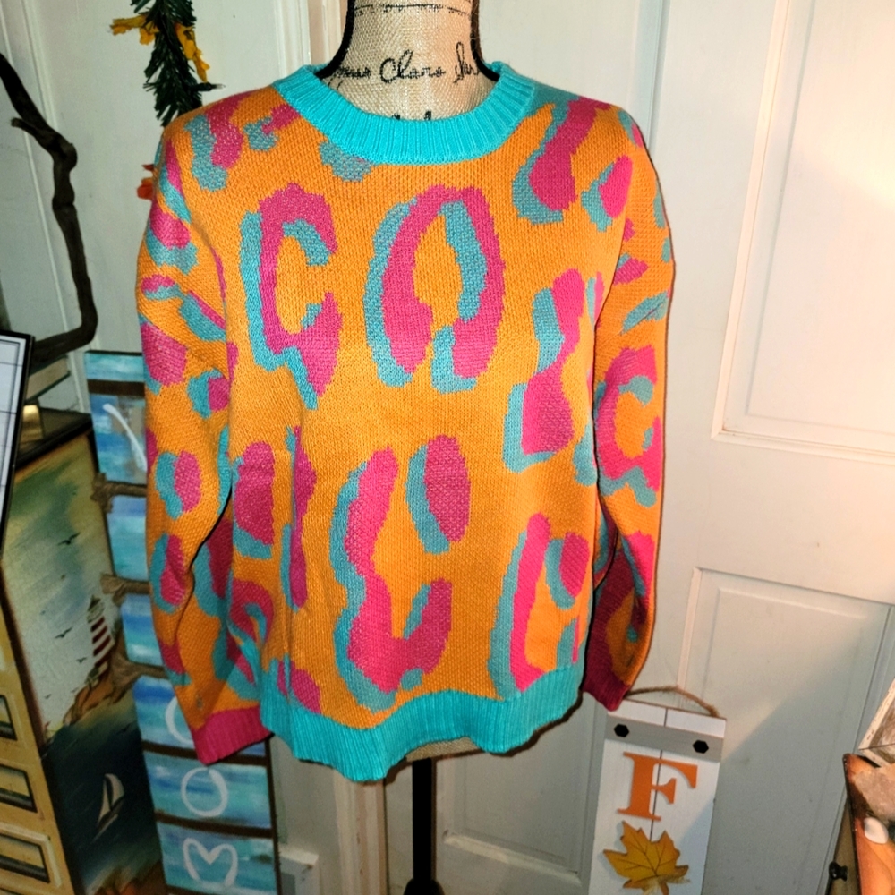 💙🧡CIDER NEON LEOPARD SWEATER W/ TAGS🧡💙